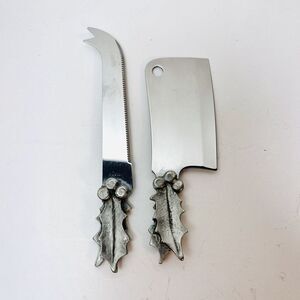 Sheffield England Stainless Pewter Holly Cheese Set Knife Mini Butcher Christmas